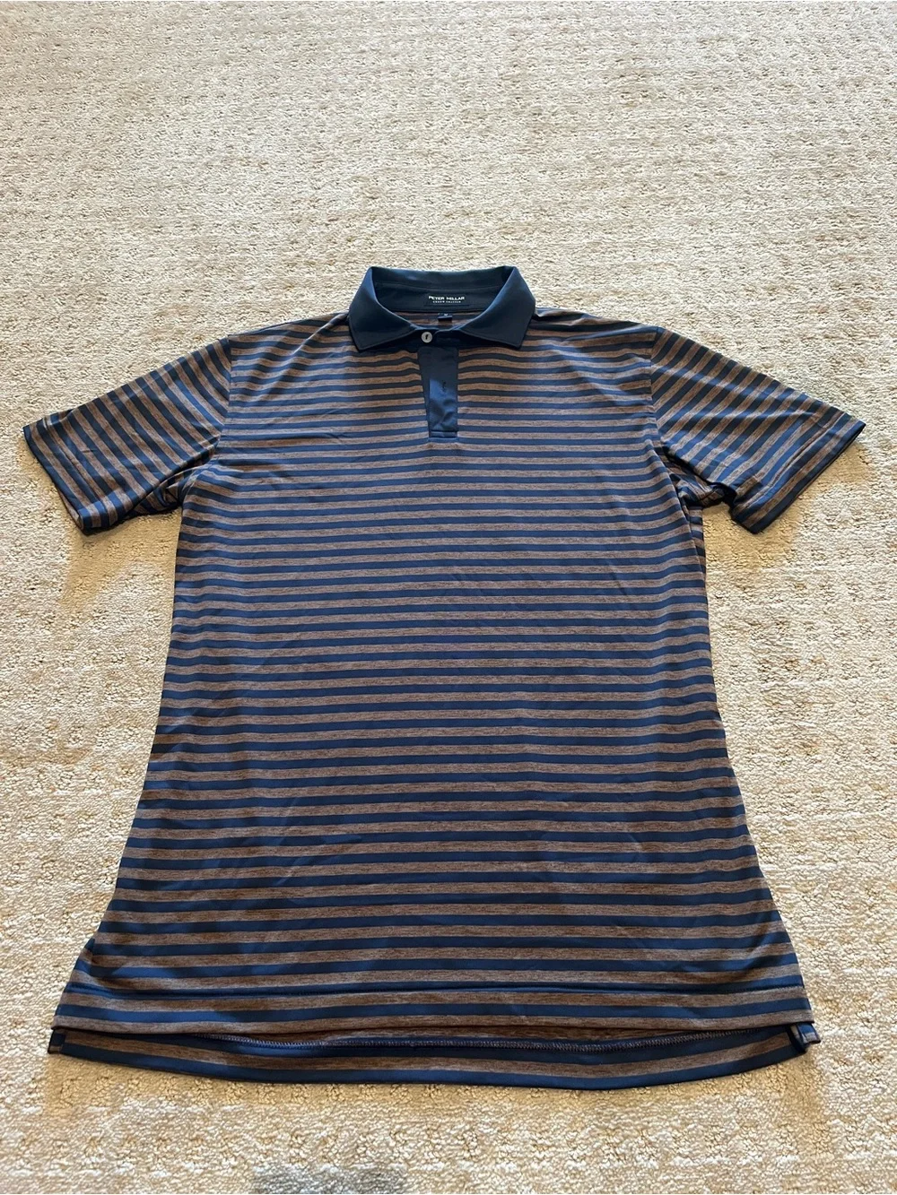 Peter Millar Navy and Brown Striped Polo